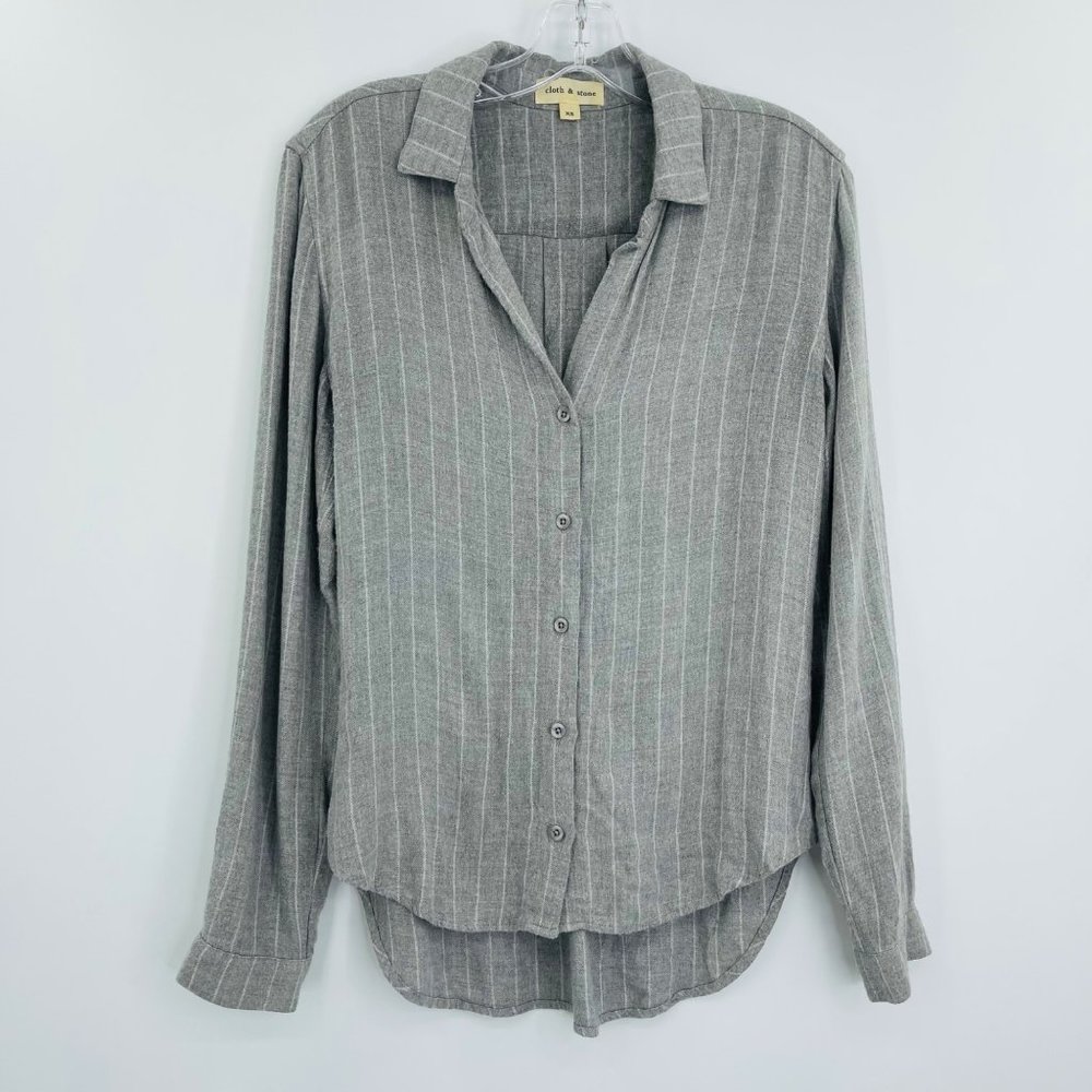 Cloth & Stone Flannel Gray and White Striped Button Down Shirt